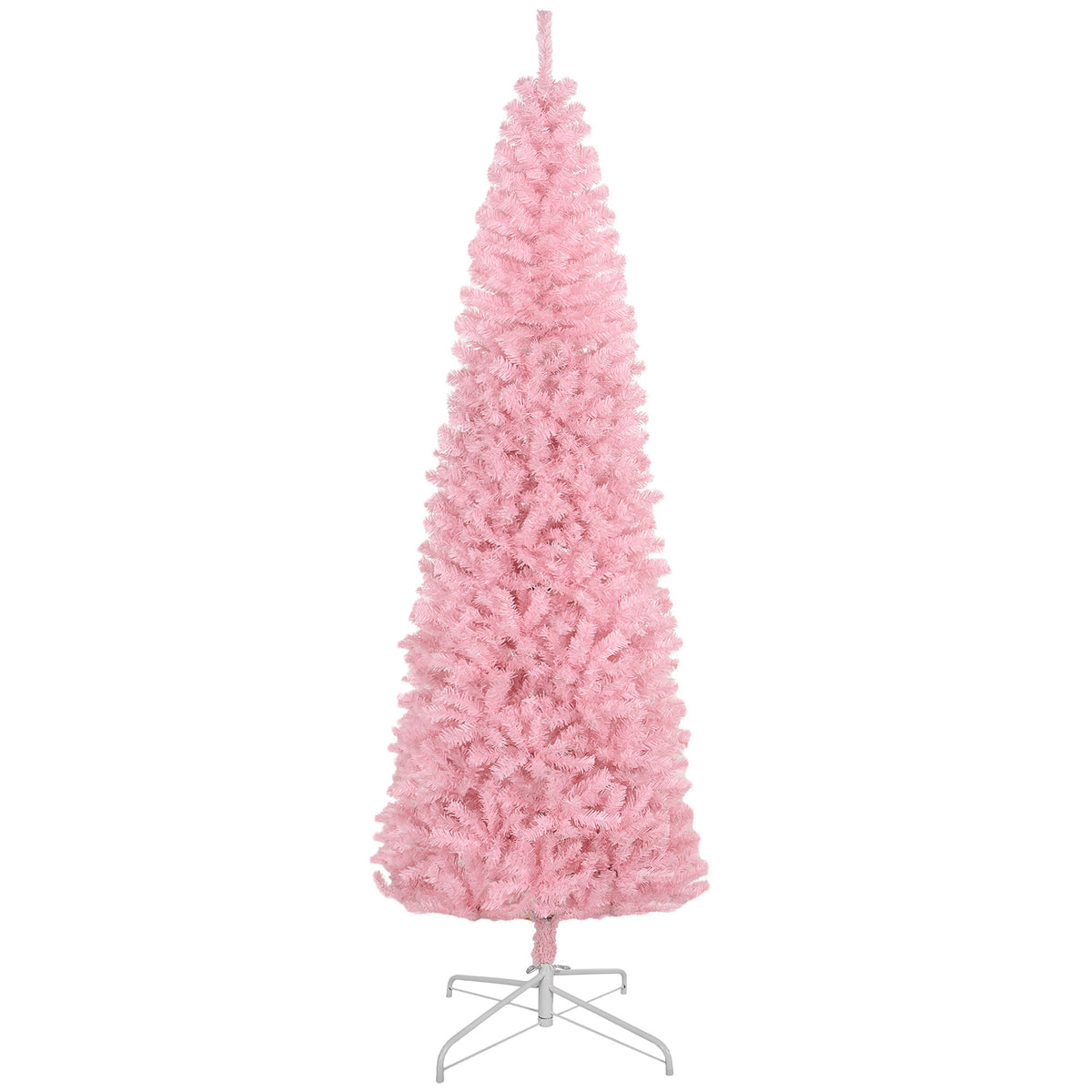 HOMCOM 8ft Pink Slim Douglas Fir Artificial Christmas Tree | 1168 Realistic Branch Tips | Easy Assembly | Steel Base | Perfect for Apartments &amp; Small Spaces