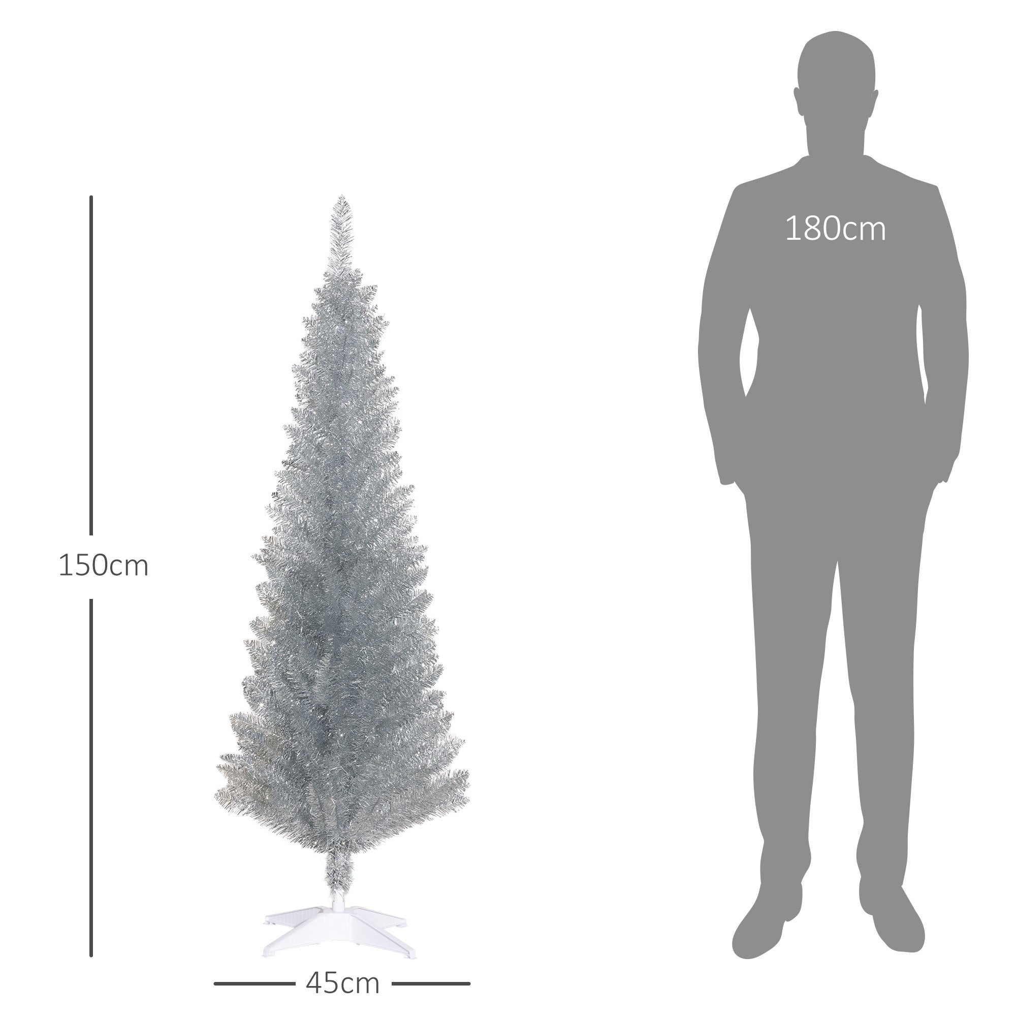 HOMCOM 5' Silver Artificial Pencil Christmas Tree: Slim Xmas Tree with 294 Realistic Branch Tips &amp; Plastic Stand. Perfect for Fireplaces &amp; Small Spaces. Easy Assembly &amp; Storage.