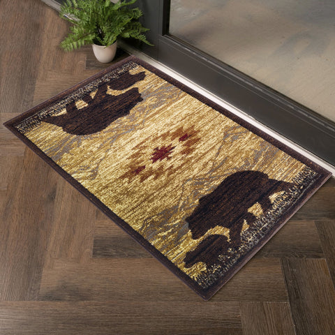 Nature's Nest GC_CBL3006 5'3"x7'3" Lodge Area Rug - Wildlife Mountain Animal Southwest Beige Polypropylene, Stain-Resistant, Durable for Living Room, Bedroom, Entryway, Made in Turkey