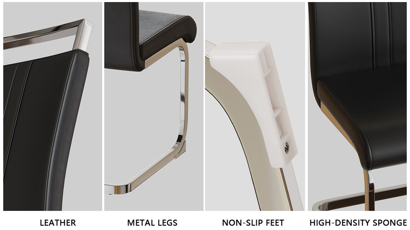 63" Cream MDF Dining Table Set for 6: Modern PU Armless Chairs, Silver Metal Legs, Stain-Resistant Top, Ideal for Home Kitchen & Dining Room Gatherings