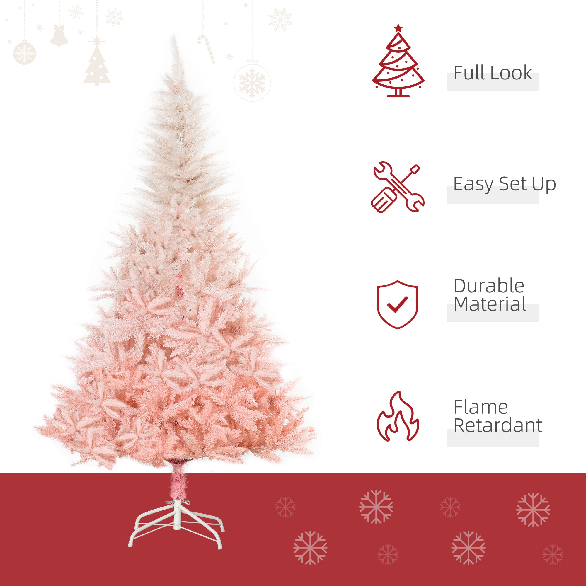 HOMCOM 6ft Pink Spruce Artificial Christmas Tree: 800 Tips, Realistic Branches, Unlit, Flame-Retardant Plastic for Festive Home &amp; Holiday Decor