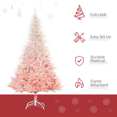 HOMCOM 6ft Pink Spruce Artificial Christmas Tree: 800 Tips, Realistic Branches, Unlit, Flame-Retardant Plastic for Festive Home &amp; Holiday Decor