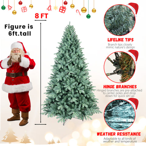 7.5FT Blue-Green Tint PE/PVC Christmas Tree – 2148 Lush Tips, Hinged Branches, Natural Full Look, Stable Metal Stand for Indoor Holiday Decor