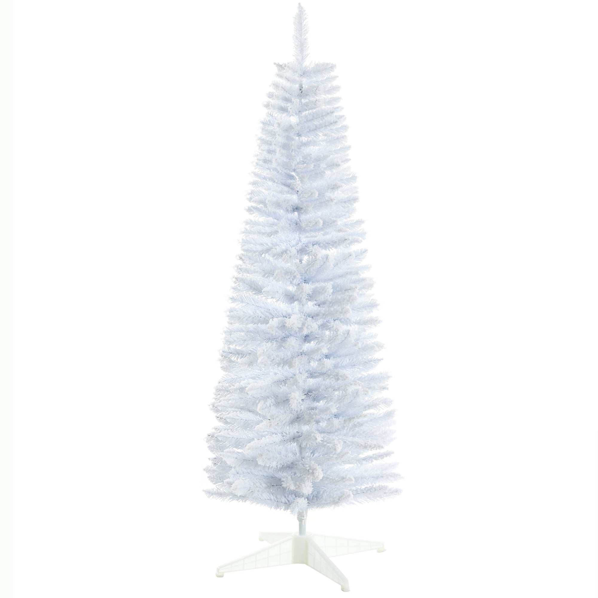 HOMCOM 5' Snow Flocked Pencil Christmas Tree - Slim White Xmas Tree with Realistic Branches & Plastic Base for Indoor Home Decoration. Easy Assembly & Storage.