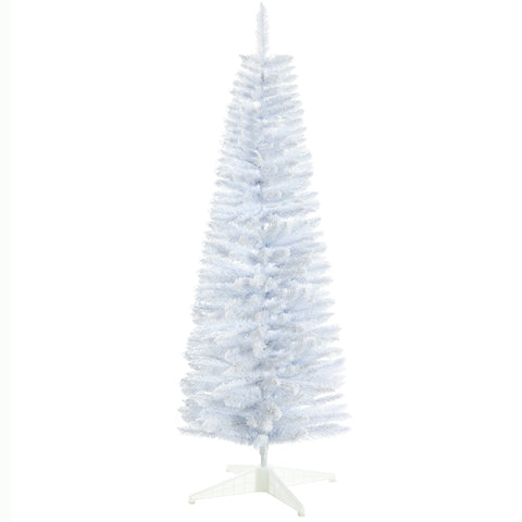 HOMCOM 5' Snow Flocked Pencil Christmas Tree - Slim White Xmas Tree with Realistic Branches & Plastic Base for Indoor Home Decoration. Easy Assembly & Storage.