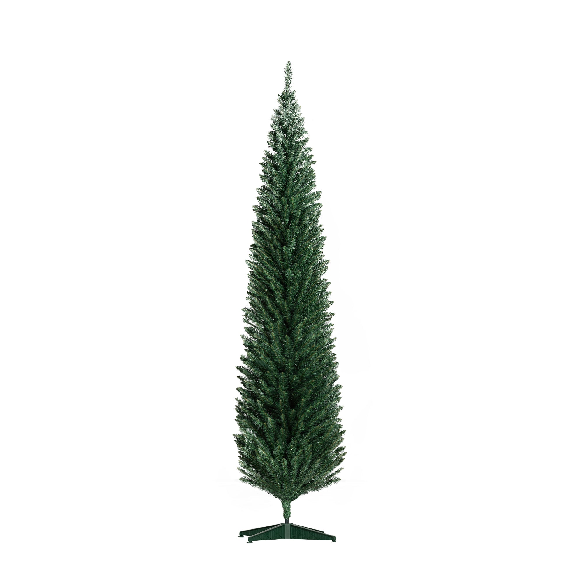 HOMCOM 8ft Slim Pencil Christmas Tree | 618 Realistic Branch Tips | Flame-Retardant Plastic | Green | Indoor Home & Fireplace Decor | Easy Assembly & Storage