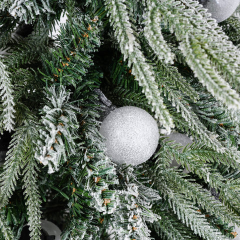 5FT Snow Flocked Spruce Christmas Tree, Hinged Artificial Xmas Tree with Warm White LED Lights, Realistic PE/PVC Needles, Easy Setup for Holiday Home &amp; Office Decor, White/Green