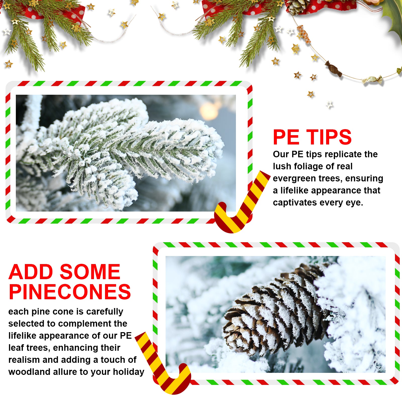 2FT Flocked White Christmas Tree with Pot Base | 30 Warm White LEDs | 189 PE+PVC Tips | Pine Cones | Small Tabletop Holiday Decor for Entryway, Home