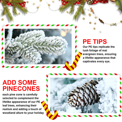 3FT Flocked Christmas Tree with Pot Base, 70 Warm White LED Lights &amp; 365 Tips. Realistic PE+PVC Branches with 7 Pine Cones. Small Prelit Holiday Decor for Tabletop, Entryway, Home.