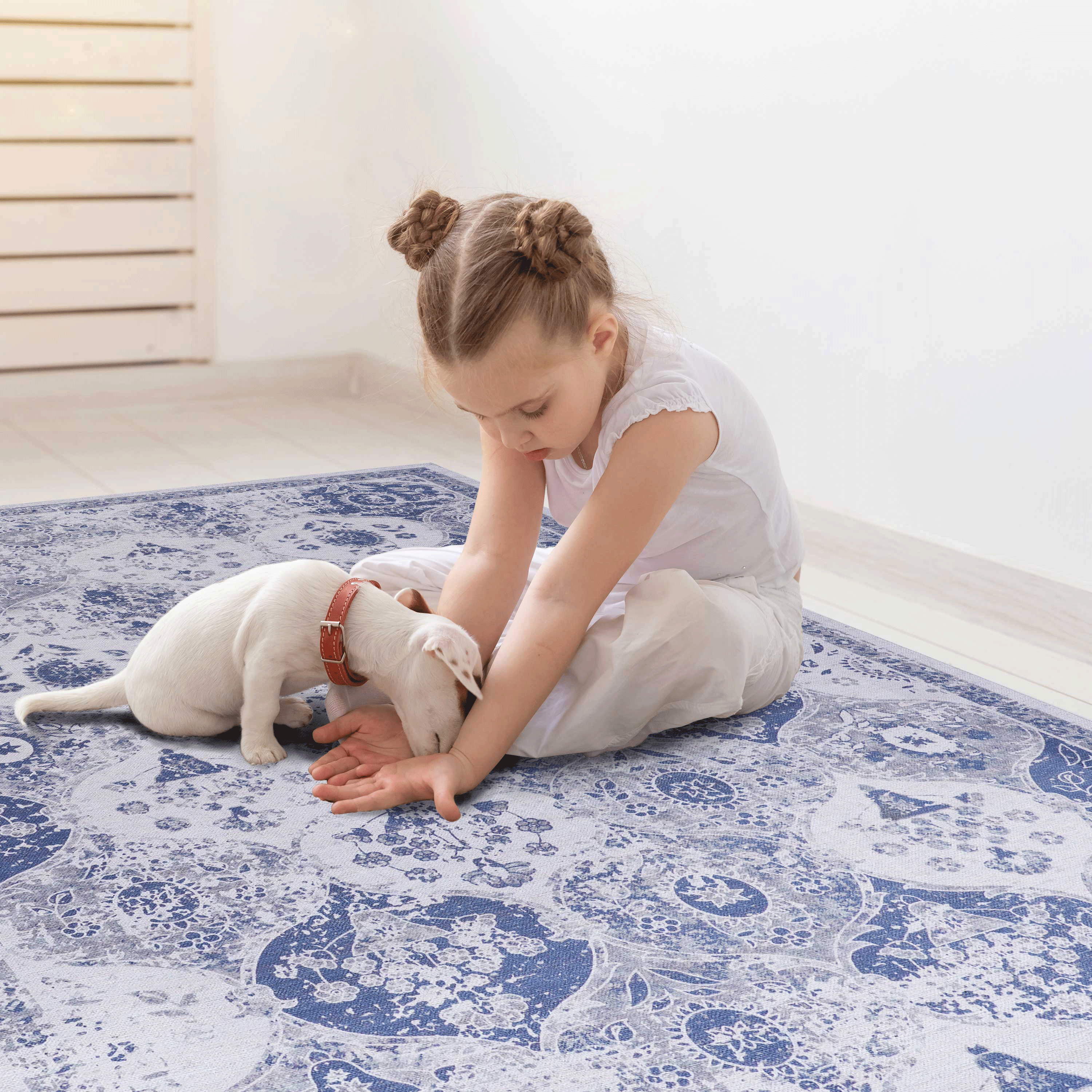 MAVAL Blue Washable Rug 2'x3' | Super Soft Chenille Doormat | Non-Slip, Stain-Resistant Area Rug for Living Room, Kitchen, Hallway, Entryway | Easy Clean, Durable Polyester