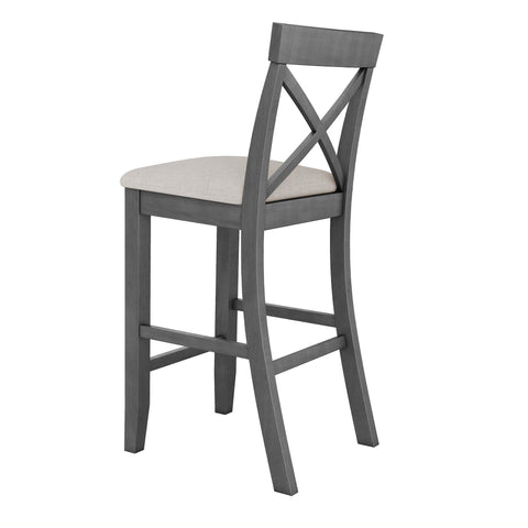 TOPMAX Farmhouse 48" Rectangular Wood Bar Height Dining Set for Small Kitchens & Breakfast Nooks - Gray Frame & Beige Cushions, Seats 2, Acacia Wood, Space-Saving Design