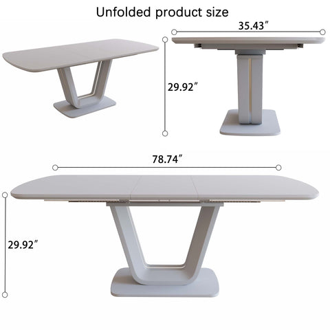 Expandable 62.99"-78.74" Dining Table Set for 2-8, Gray MDF &amp; PU Fabric, 6 Padded Chairs with U-Legs for Kitchen, Dining Room, Living Room, Modern Farmhouse Style