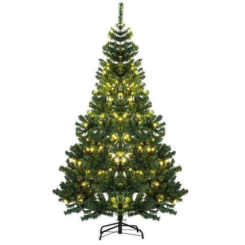 HOMCOM 6ft Prelit Douglas Fir Artificial Christmas Tree - 1000 Tips, 250 Warm White LED Lights, Realistic Green Plastic Branches, Indoor Holiday Decor, Easy Assembly