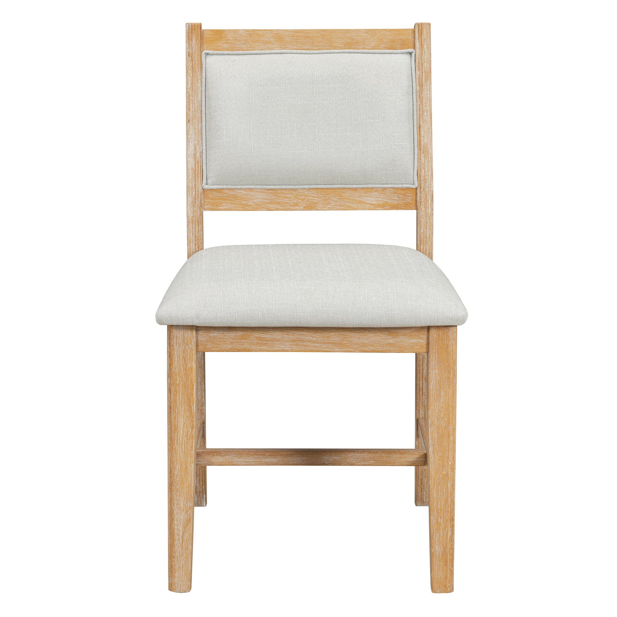 TREXM 7-Piece Retro Rectangular Wood Dining Table Set for 6 - Natural Oak Veneer & MDF with Upholstered Foam Chairs - Spacious Kitchen & Dining Room Furniture - Durable Solid Wood Legs