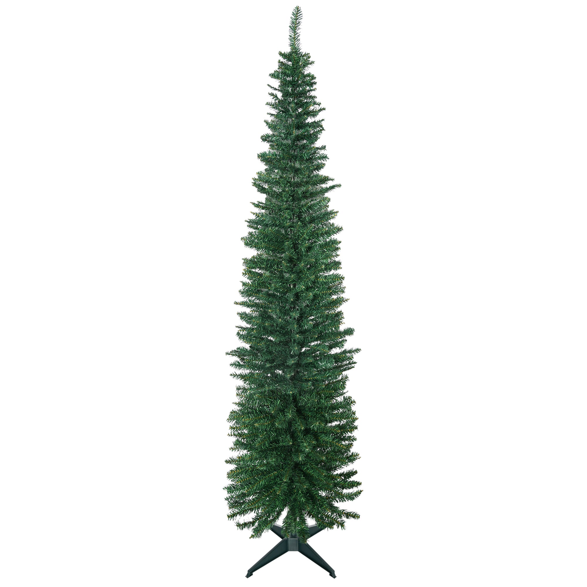 HOMCOM 7ft Slim Artificial Pencil Christmas Tree, Realistic Green Xmas Tree with 499 Branch Tips &amp; Stable Stand, Durable PVC, Perfect for Home, Office, Holiday Decor