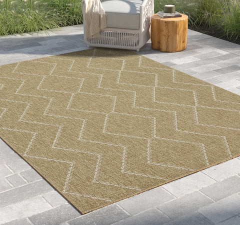 Earth Collection Jute/White 5'3" x 7'3" Indoor/Outdoor Area Rug - Stain Resistant, Durable Polypropylene, Flatweave for High Traffic Areas & Entryways, Easy Clean, Made in Turkey