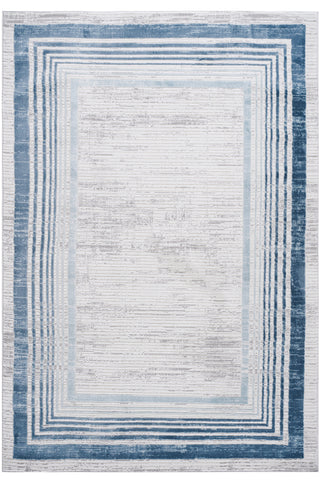 MARFI Collection 5x7 Blue/Ivory Bordered Area Rug: Stain-Resistant, Kid & Pet-Friendly Polyester for Living Room, Bedroom, Office. Medium Pile, Latex-Free Cotton Backing.