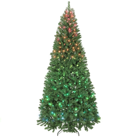 7.5ft Green Fir Christmas Tree with 450 RGB Dynamic LEDs & Remote Control: 1688 Tips, Hinged Design, Smart Timer for Festive Indoor Holiday Decor