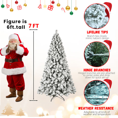 6ft Snow-Flocked Pre-Lit Christmas Tree - 300 Warm White UL Lights, Auto-Unfold Memory Wire, Easy Assembly, Stable Metal Stand - Snowy Holiday Decor for Home &amp; Office
