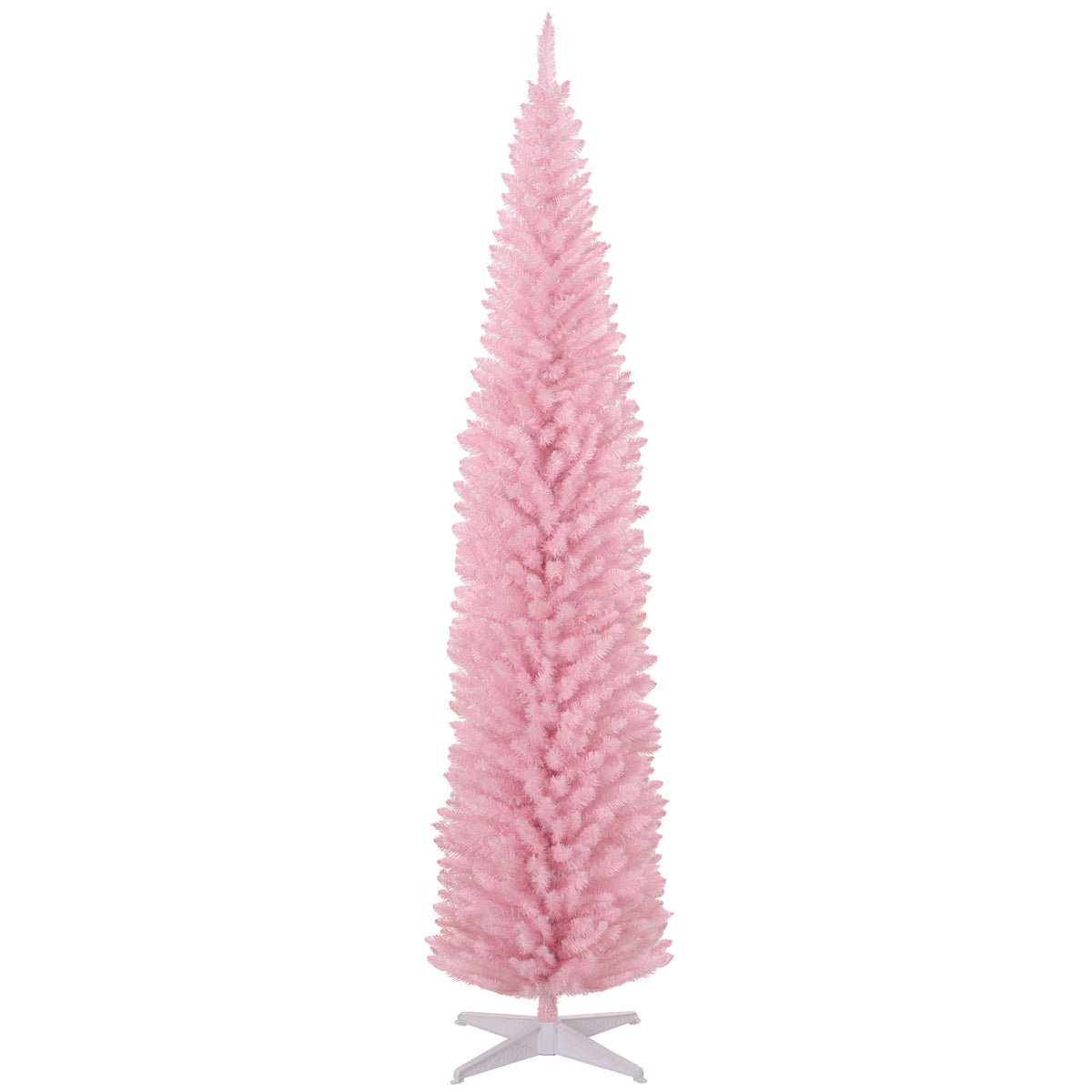 HOMCOM 8ft Pink Artificial Pencil Christmas Tree | Slim Xmas Tree with 618 Realistic Branch Tips & Plastic Stand | Flame Retardant for Home Decor