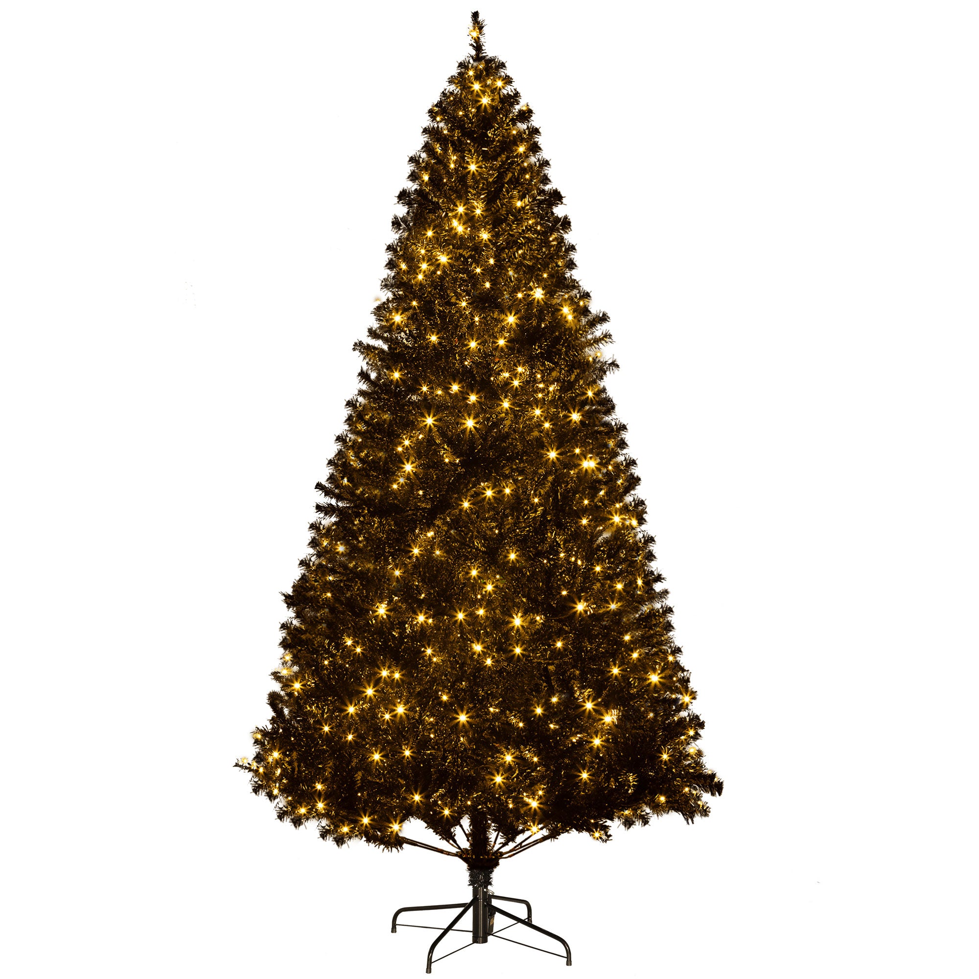 7.5 FT Tall Black Artificial Christmas Tree with 500 Warm White LED Lights &amp; 1346 Full Branch Tips - Easy Assemble Hinged Xmas Tree with Metal Base for Indoor Holiday Decor