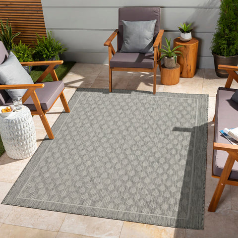 Sunshine GC_HAR2009 Silver 5'3" x 7'3" Indoor/Outdoor Area Rug - Durable Polypropylene, Stain & Weather Resistant, Kid & Pet Friendly, Turkey Made