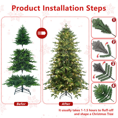 6.5ft Green PVC+PE Christmas Tree | 2142 Realistic Tips | 350 Warm White UL Lights Pre-Strung | Hinged Design | Sturdy Metal Stand for Indoor Home &amp; Holiday Decor