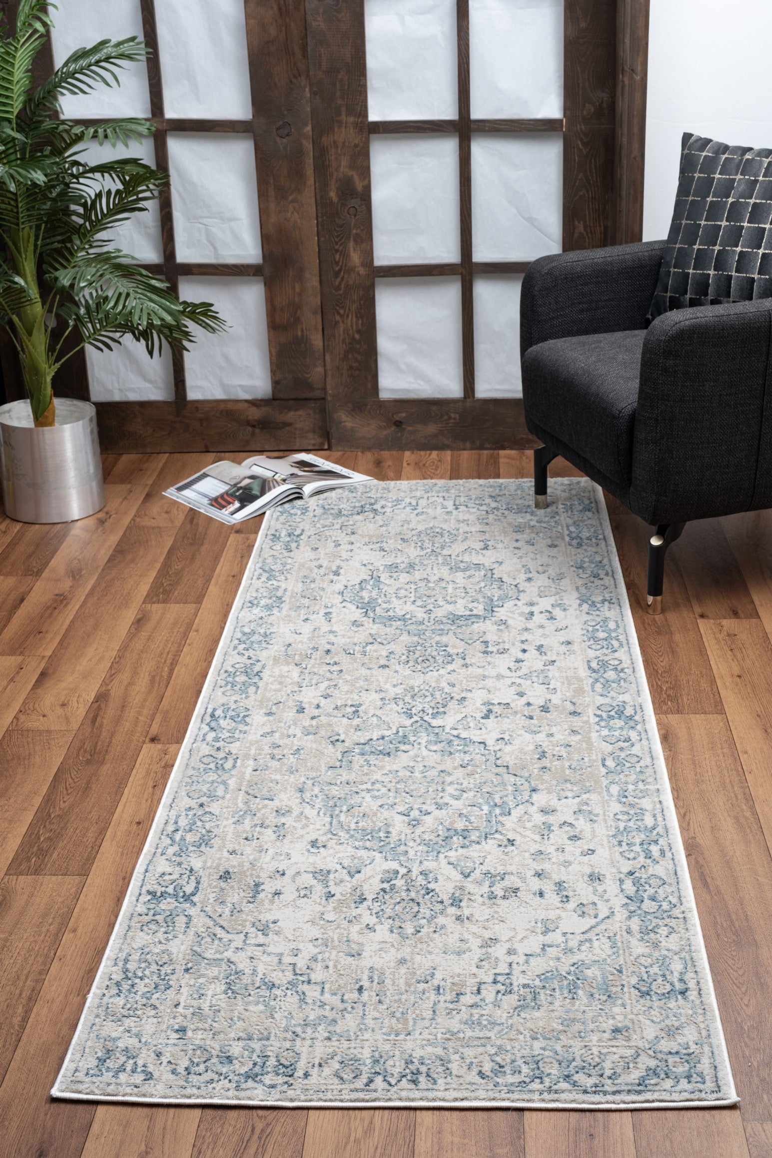 Noble GC_GEN7001 Ivory 5'3"x7'3" Polyester Area Rug - Soft, Stain-Resistant, Kid &amp; Pet Friendly, Traditional Medallion, Low Pile for Entryways &amp; High Traffic Areas, Made in Turkey