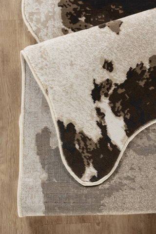 Brown & Ivory Cowhide Area Rug - 5x7 ft Plush Polyester Machine-Made for Farmhouse Lodge Living Room, Bedroom, Entryway - Stain Resistant, Durable, Soft Comfort