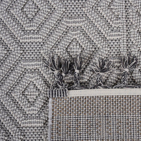 Guros Collection 5x7 White Geometric Indoor/Outdoor Area Rug – Stain-Resistant, Non-Shedding Polypropylene, Durable & Easy Care, 0.28" Pile, Latex-Free Cotton Backing, Turkish Made