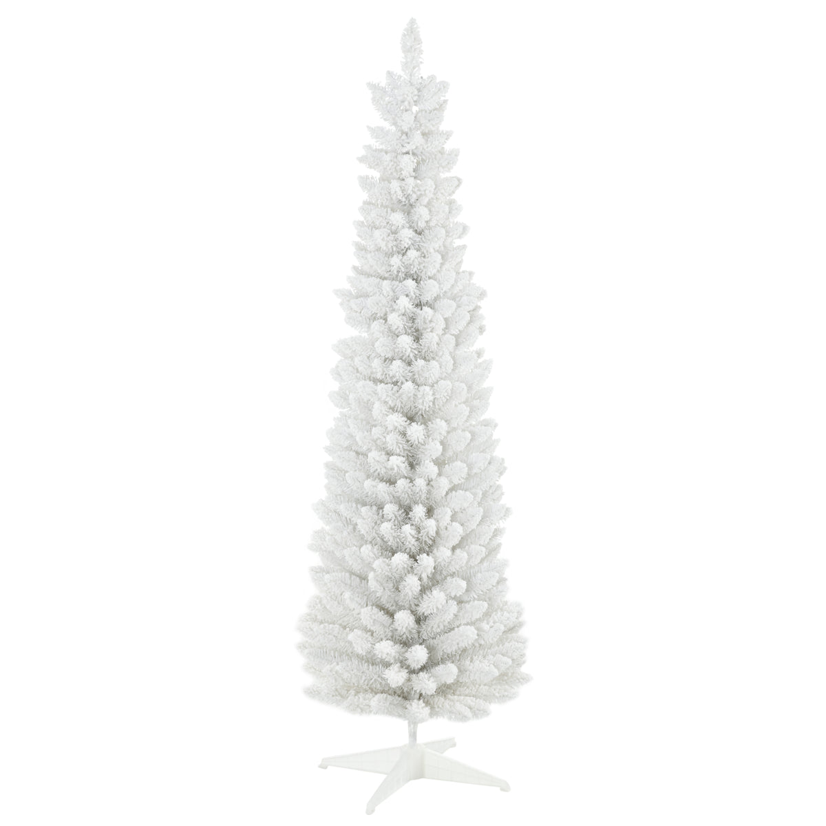 HOMCOM 6ft Snow Flocked Pencil Christmas Tree, Slim White Xmas Tree with Realistic Branches & Plastic Base for Indoor Home Decor. Easy Assembly & Storage.