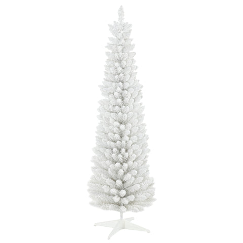 HOMCOM 6ft Snow Flocked Pencil Christmas Tree, Slim White Xmas Tree with Realistic Branches & Plastic Base for Indoor Home Decor. Easy Assembly & Storage.