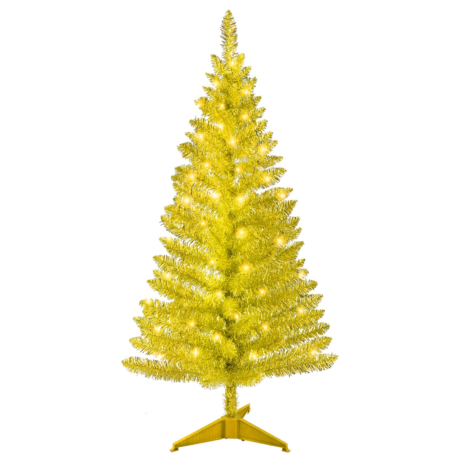 4FT Gold Christmas Tree with 50 UL Lights, 122 PVC Tips - Prelit Artificial Holiday Tree for Indoor Tabletop, Small Spaces, Apartments, Offices - Festive Gold Decor