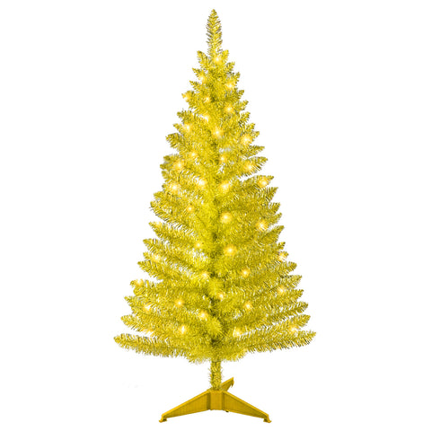 4FT Gold Christmas Tree with 50 UL Lights, 122 PVC Tips - Prelit Artificial Holiday Tree for Indoor Tabletop, Small Spaces, Apartments, Offices - Festive Gold Decor
