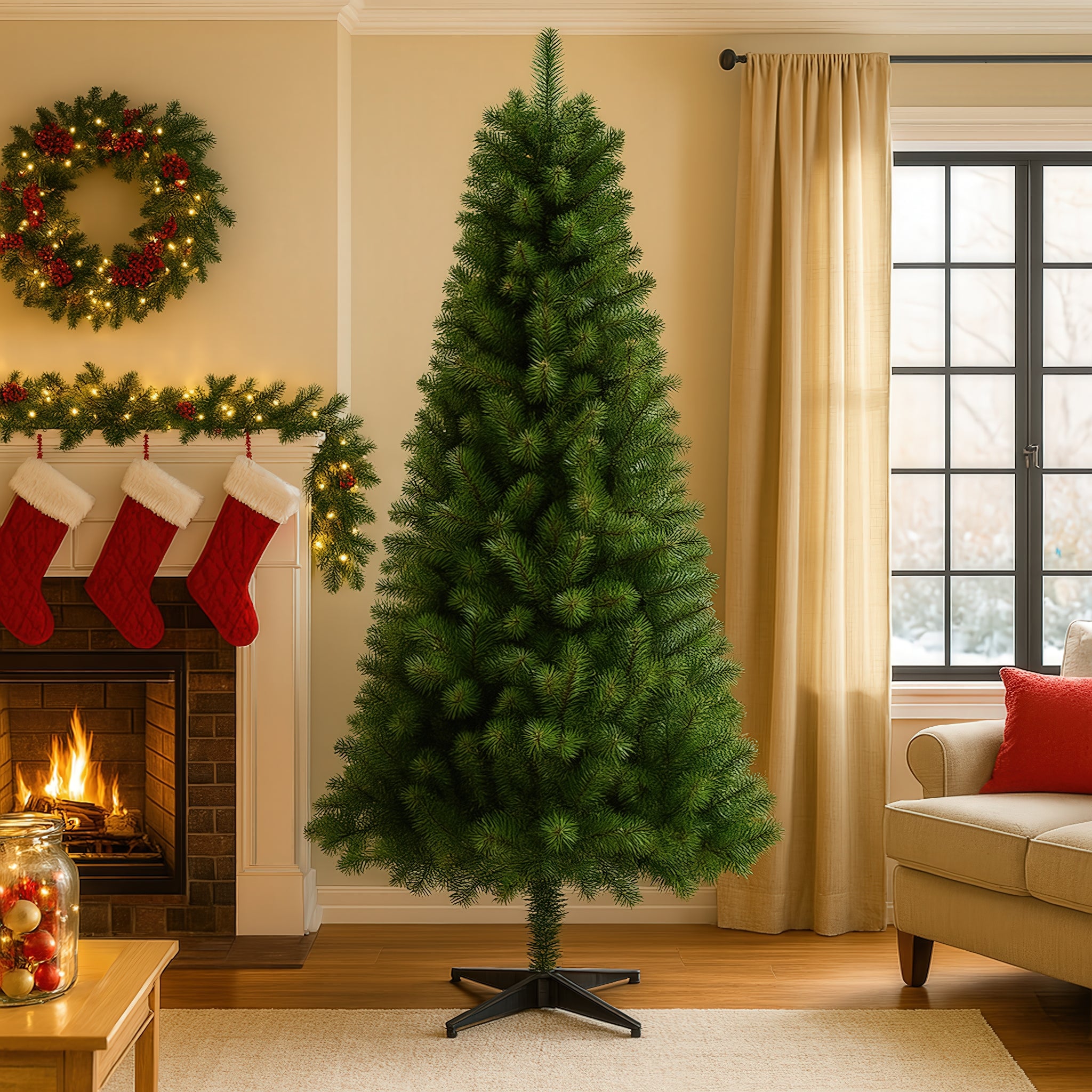 6FT Hinged Unlit Artificial Christmas Tree - Full Green PVC Tree with 582 Realistic Tips &amp; Durable Plastic Stand, Perfect for Indoor Holiday Home &amp; Office Decor