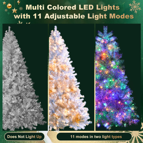 7.4FT, 6FT, 4FT Silver Pre-Lit Hinged Artificial Christmas Tree Set - 2400 Branch Tips, 850 LED Lights, 11 Modes - Metallic Spruce Xmas Decor for Home, Office, School