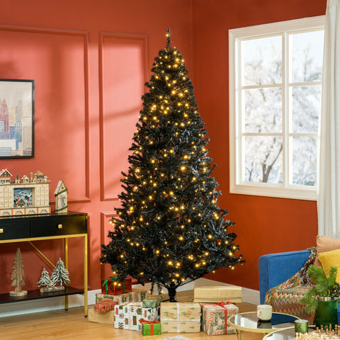 HOMCOM 7.5' Black Douglas Fir Artificial Christmas Tree | 500 Warm White LED Lights | 1346 Realistic Tips | Hinged Branches | Metal Base | Holiday Decor for Home &amp; Indoor Use