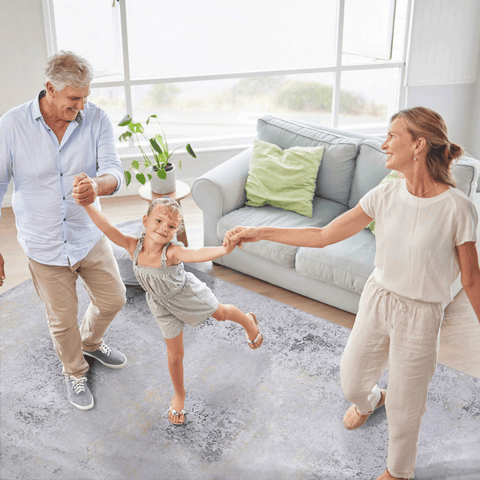 MAVAL Gold Washable 4x6 Area Rug - Soft Chenille Polyester, Non-Slip Gray &amp; Gold Boho Style for Living Room, Bedroom, Kitchen, Dining. Easy Clean, Low Pile.