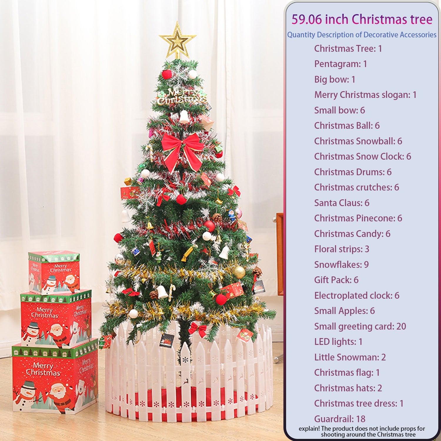 5ft Green Artificial Christmas Tree with Energy-Saving LED Lights & 109 Pendants. Indoor Holiday Decor with Durable Iron Stand & Tree Skirt. Art Deco Style, Plastic & Iron.