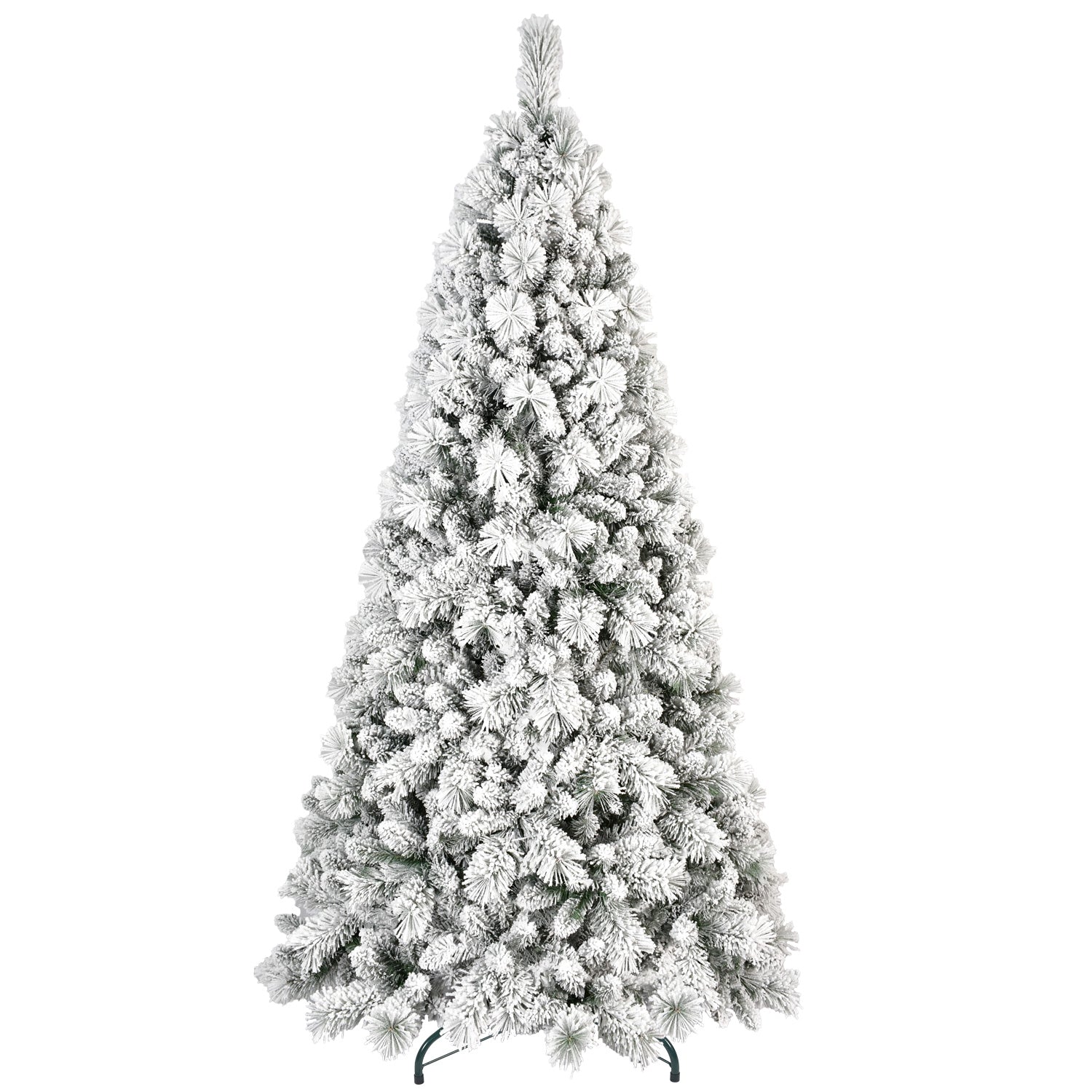 7FT Snowy Flocked Christmas Tree with 450 Warm White LED Lights - 1060 Tips, Hinged PVC &amp; Hard Needle Branches, Sturdy Metal Stand for Realistic Holiday Home Decor