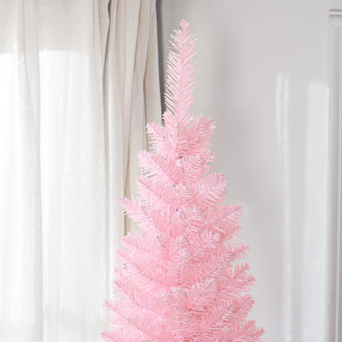 HOMCOM 8ft Pink Artificial Pencil Christmas Tree | Slim Xmas Tree with 618 Realistic Branch Tips & Plastic Stand | Flame Retardant for Home Decor