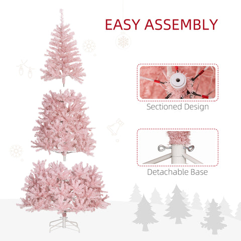 HOMCOM 7.5ft Pink Douglas Fir Prelit Christmas Tree - 500 Warm White LEDs, 1346 Tips, Realistic Branches, Metal Base - Indoor Holiday Decor, Living Room & Party Essential