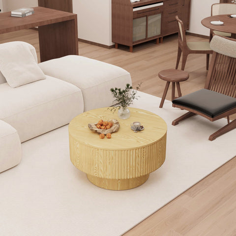 29.5" Modern Round MDF Coffee Table with Storage &amp; 2 Ergonomic PU Dining Chairs - Beige/Wood Finish, Black Metal Legs - Ideal for Kitchen, Living Room, Office Home Use
