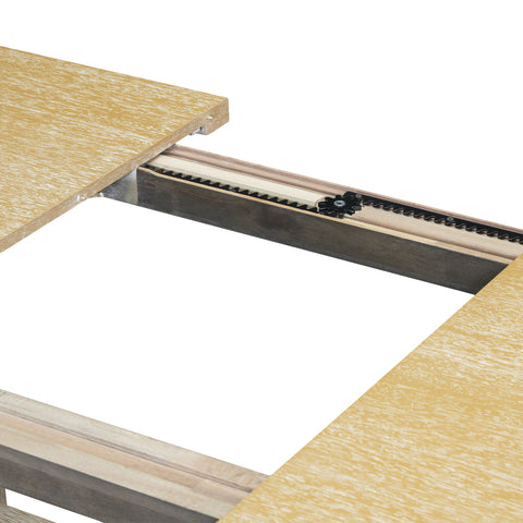 TOPMAX Farmhouse 76" Extendable Dining Table Set: 6-Piece Solid Rubberwood Set with 18" Removable Leaf, Upholstered Chairs & Bench for Dining Room, Natural Finish