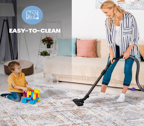 PAYAS Collection 8x10 Beige Geometric Area Rug | Stain-Resistant & Non-Shedding Polyester | Durable, Low Pile for Living Room, Bedroom, Office, Entryway | Turkey Made