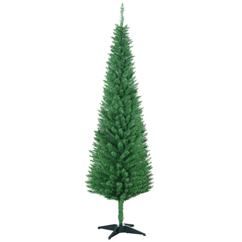 HOMCOM 6ft Slim Pencil Christmas Tree | Realistic Light Green Unlit Xmas Tree with 390 Branch Tips &amp; Plastic Stand | Perfect for Cozy Home Decor &amp; Holiday Ambiance