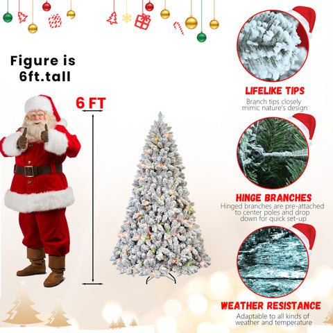 4FT Snow-Flocked Christmas Tree | 150 Colorful UL Lights | 21 Natural Pine Cones | 366 Snowy PVC Tips | Hinged Branches | Metal Stand | Easy Setup | Winter Wonderland Decor