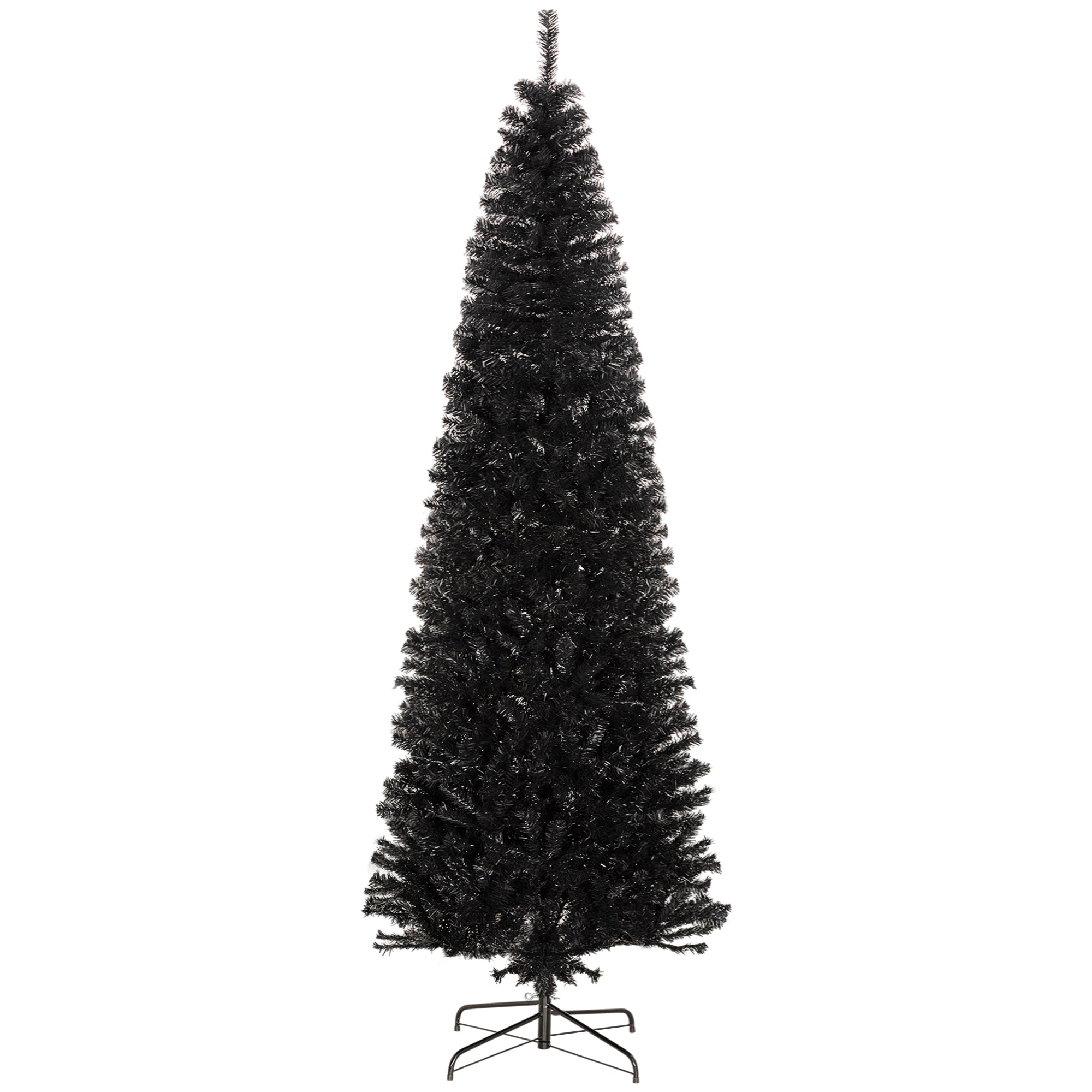 HOMCOM 8ft Black Pencil Christmas Tree - Unlit Slim Douglas Fir Artificial Xmas Tree, Realistic Branches, 1168 Tips, Flame Retardant, Easy Assembly for Home &amp; Office Decor