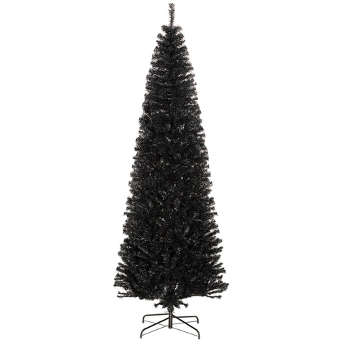 HOMCOM 8ft Black Pencil Christmas Tree - Unlit Slim Douglas Fir Artificial Xmas Tree, Realistic Branches, 1168 Tips, Flame Retardant, Easy Assembly for Home &amp; Office Decor