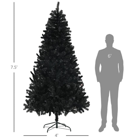 HOMCOM 7.5ft Black Artificial Christmas Tree: Auto-Open 1346 Branch Tips, Realistic Unlit Xmas Tree with Steel Base, Flame-Retardant Holiday Decor for Home & Office